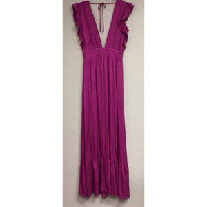 Stillwater The Jessie Maxi Dress Fuchsia Women’s Size Large Sexy Plunging